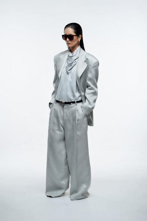 Women's oversized linen blend wide leg trousers with relaxed fit