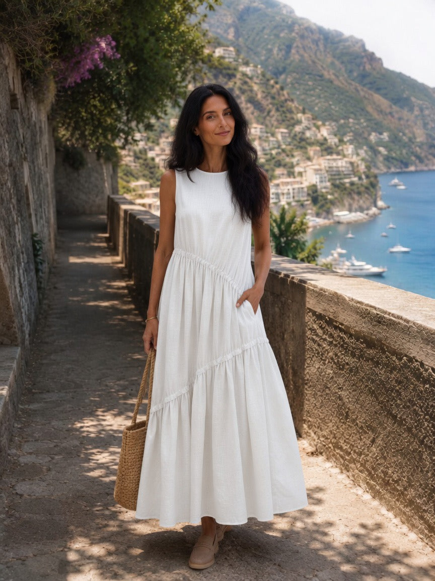 ADEPTT Tie Detail Linen Dress – Minimal Adjustable Summer Dress –