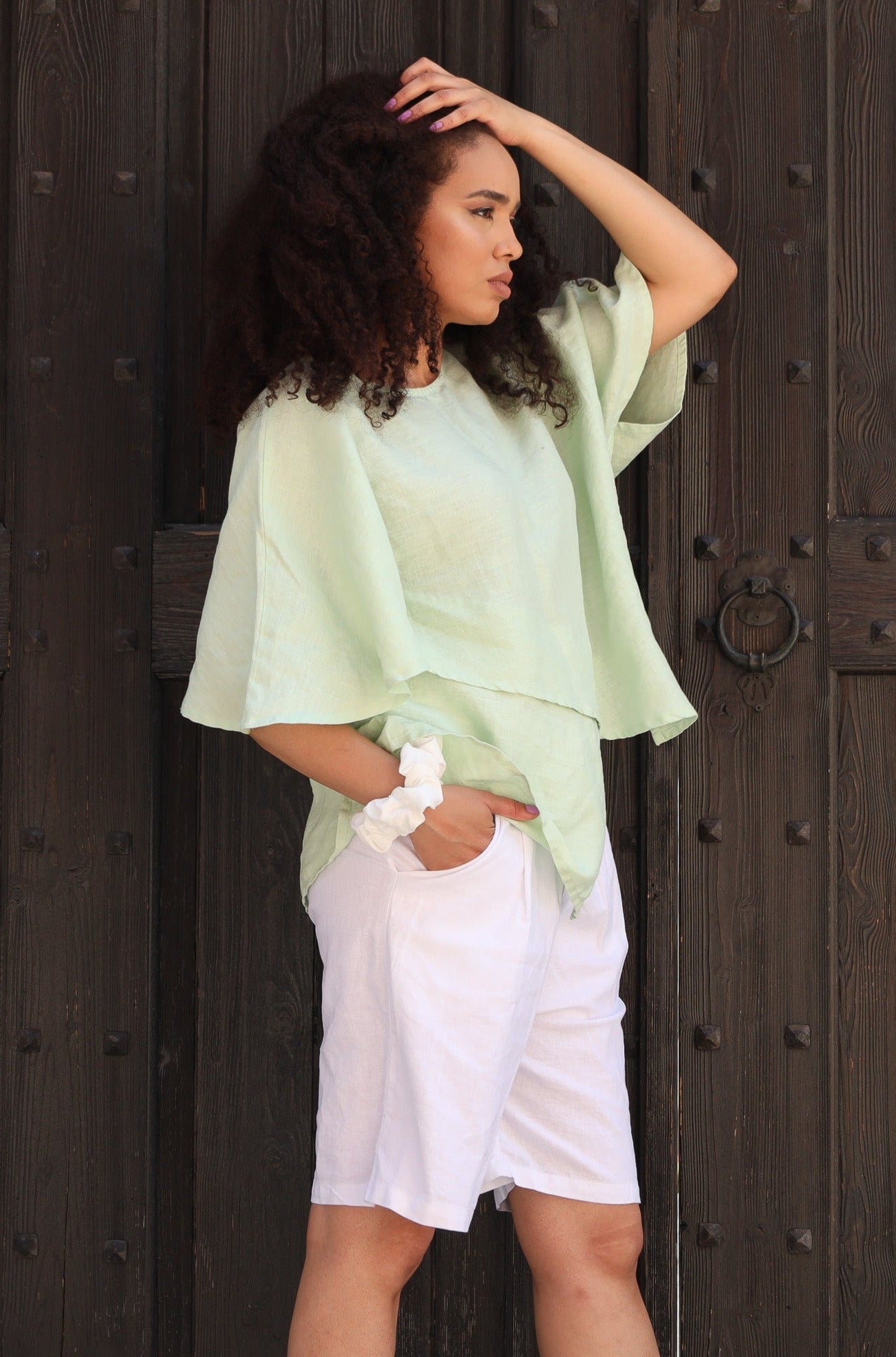 High waisted classic linen shorts - ANDINA