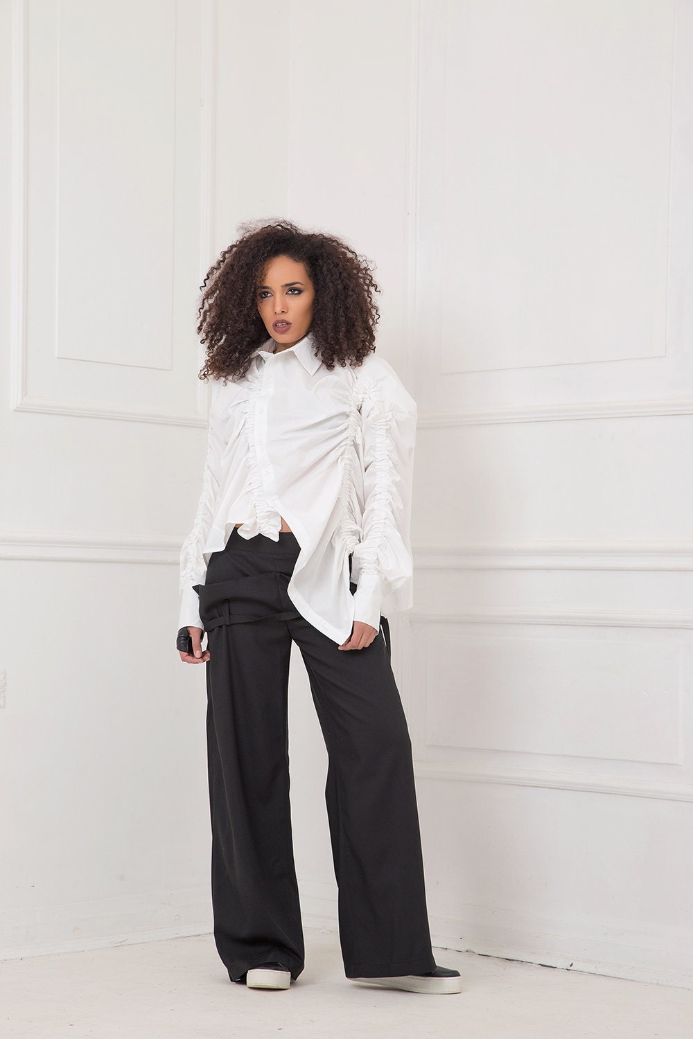 Trousers with double waist and belt - HERTHA