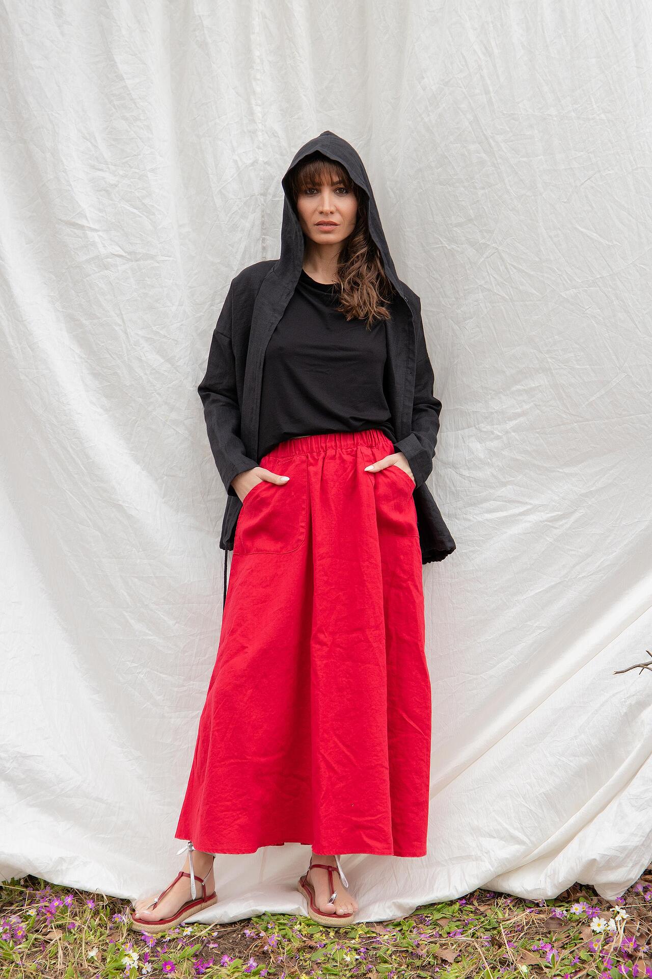 Linen Skirt with Side Pockets - RASHIDA