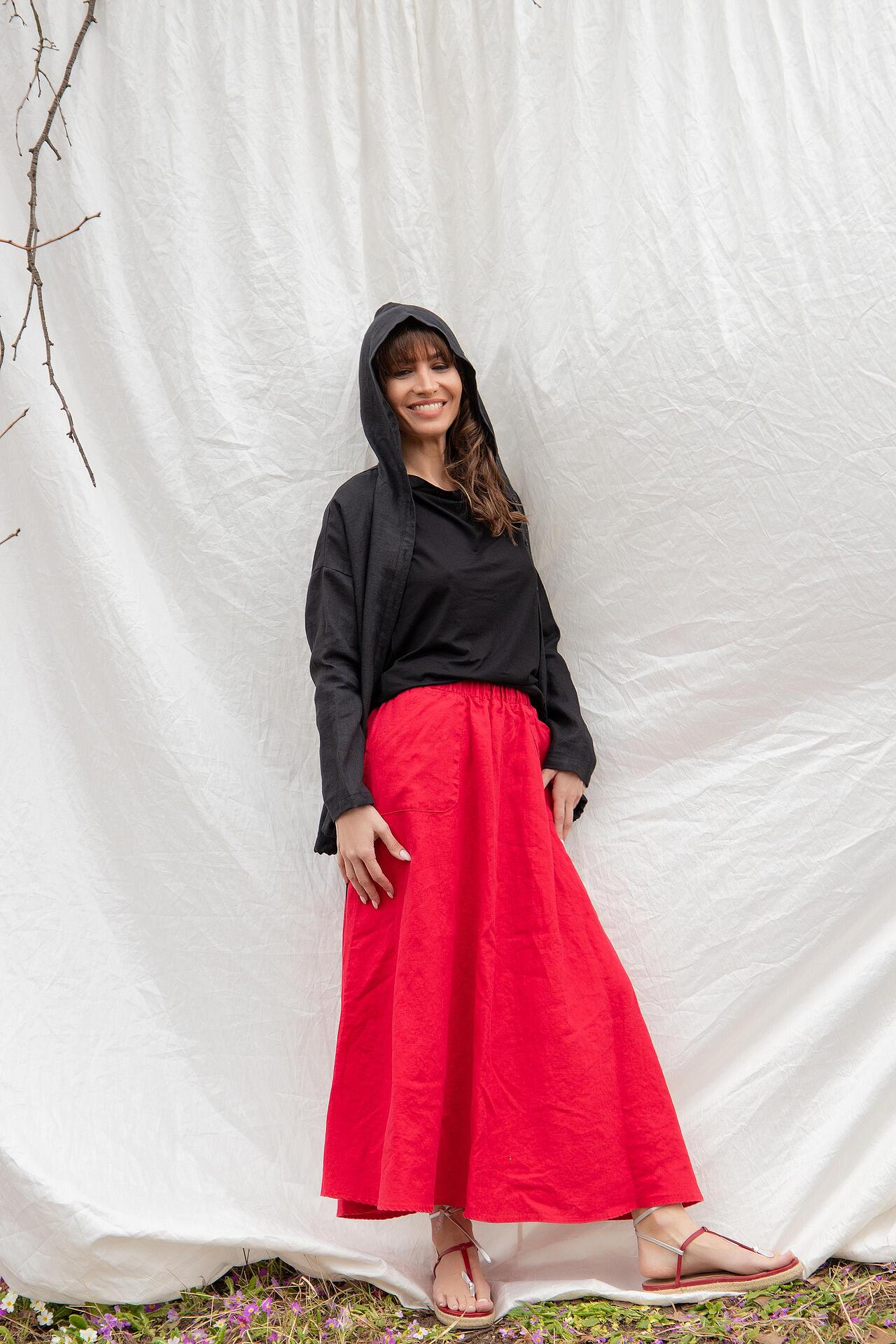 Linen Skirt with Side Pockets - RASHIDA