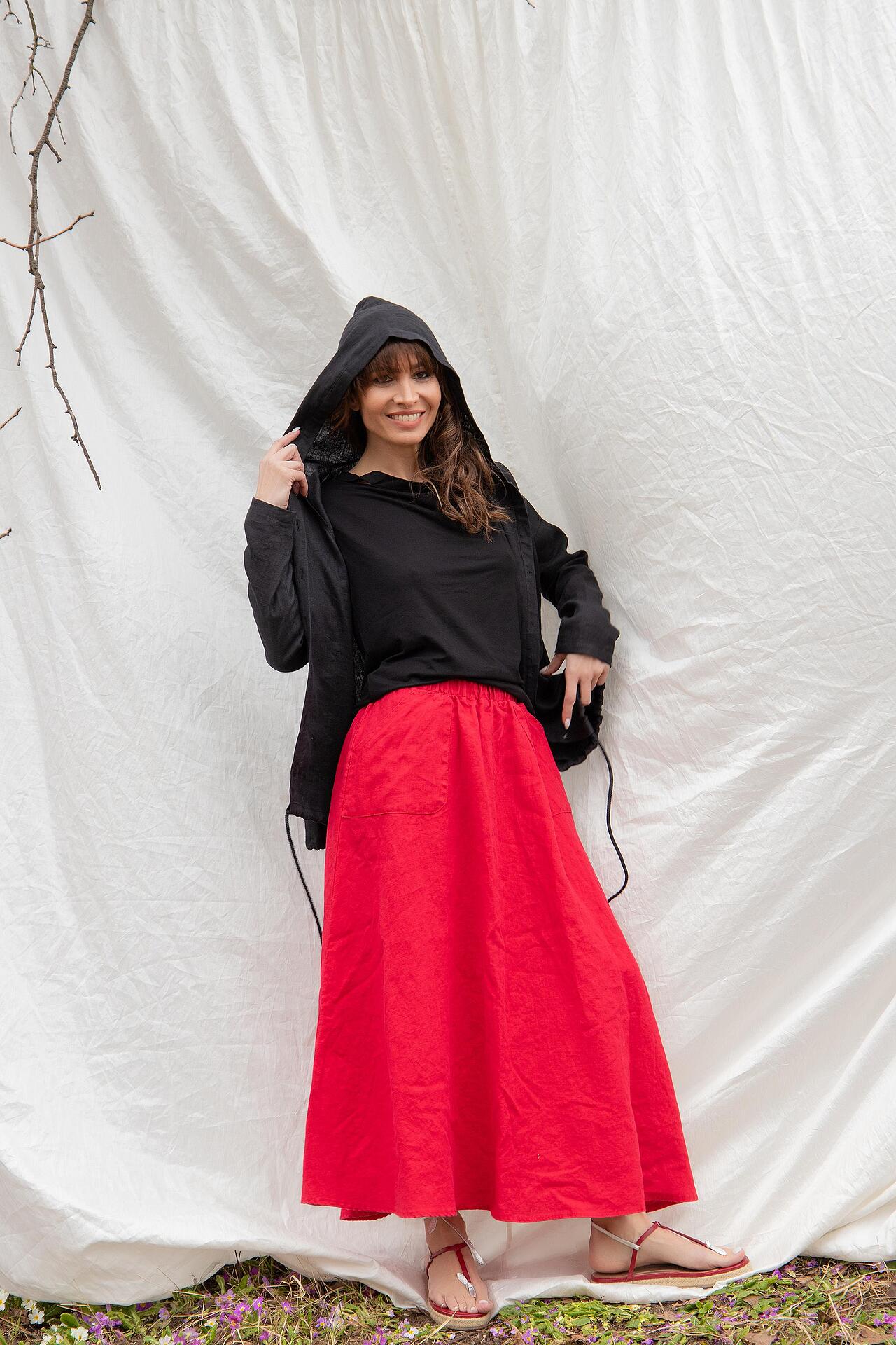 Linen Skirt with Side Pockets - RASHIDA