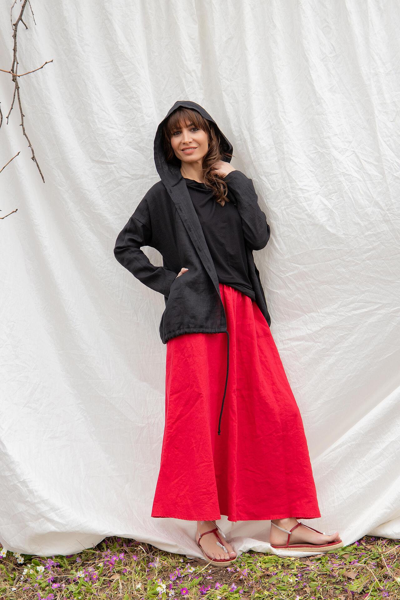 Linen Skirt with Side Pockets - RASHIDA