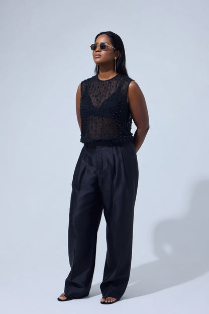 Pearl Embellished Chiffon Top