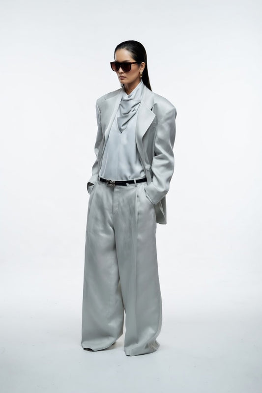 Women's oversized linen blend wide leg trousers with relaxed fit