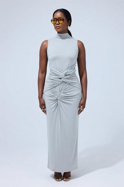 ADEPTT Ruched Midi Dress in stretch viscose jersey with dramatic waist and hip ruching