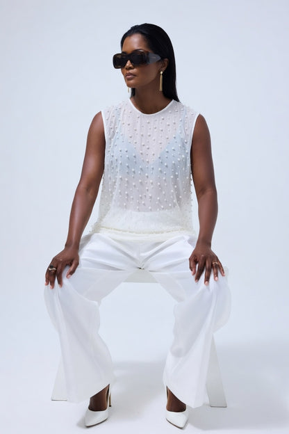 Pearl Embellished Chiffon Top