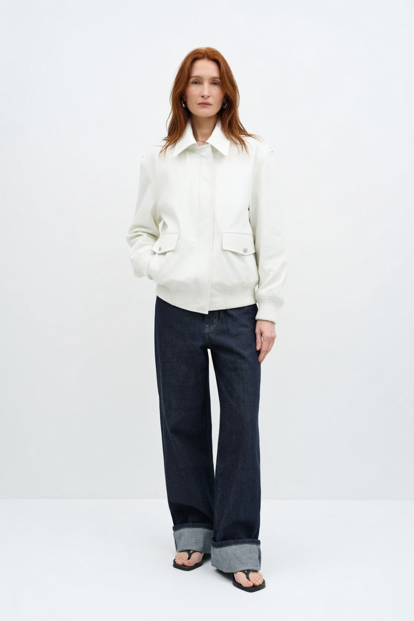 ADEPTT oversized straight leg jeans dark blue minimal denim front view