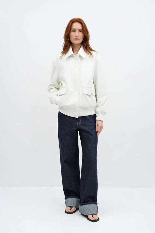 ADEPTT oversized straight leg jeans dark blue minimal denim front view
