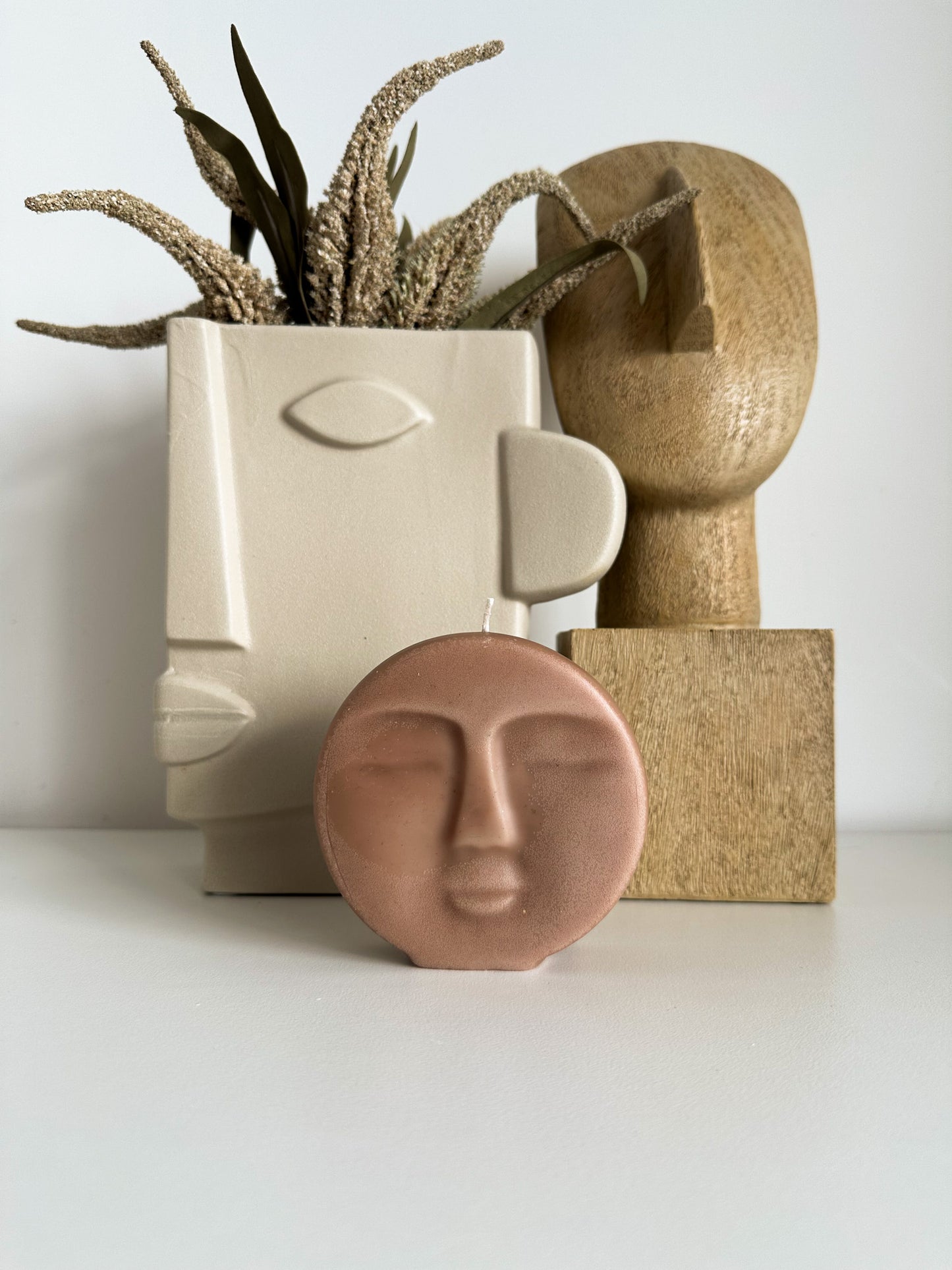 Sculptural Moon Face Candle