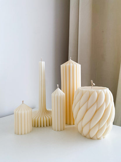 Decorative Cylindrical Candles with Geometric Shapes