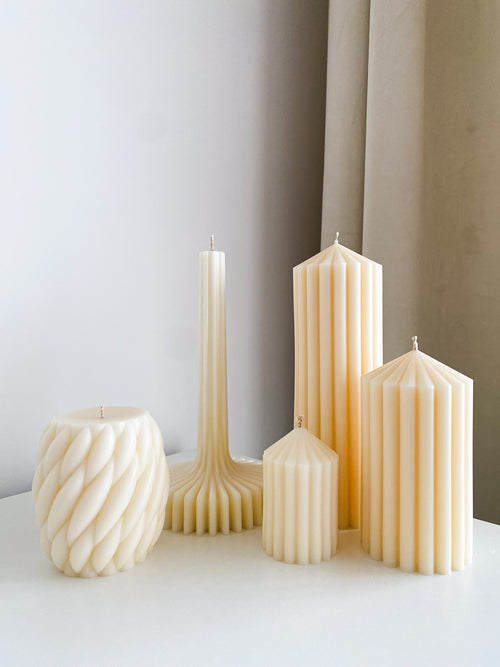 Decorative Cylindrical Candles with Geometric Shapes