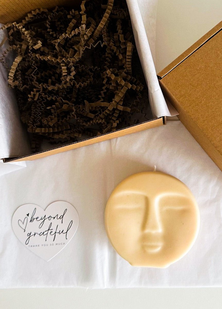 Sculptural Moon Face Candle