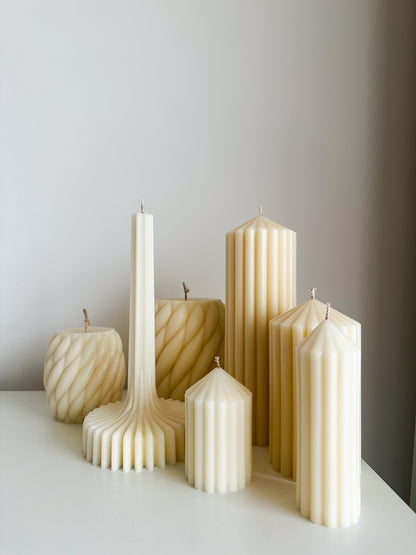 Decorative Cylindrical Candles with Geometric Shapes