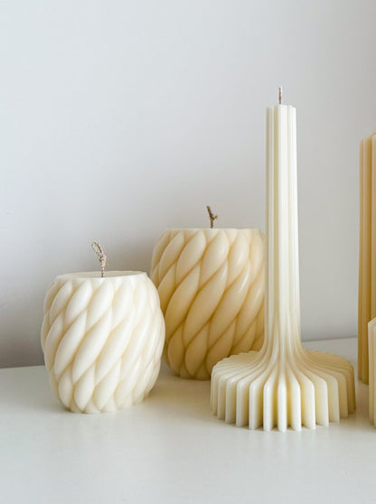 Decorative Cylindrical Candles with Geometric Shapes