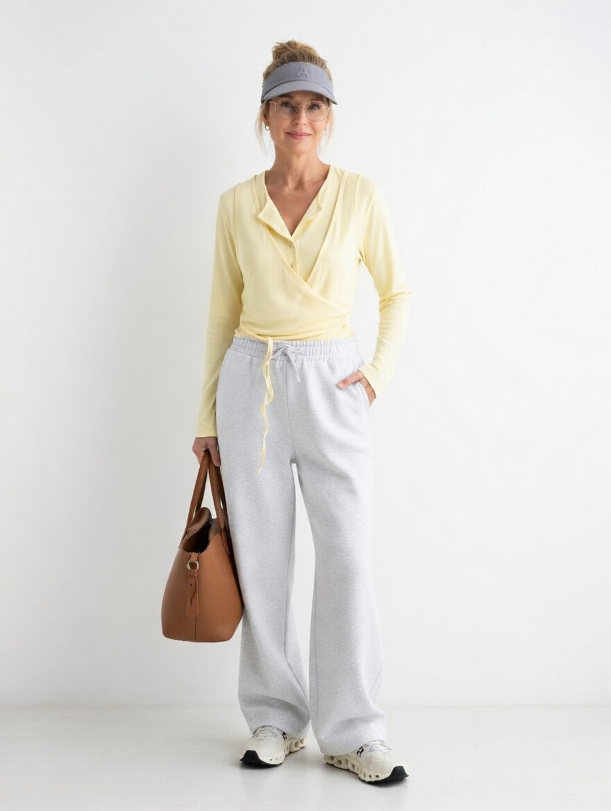 Women's cotton wrap top with tie front detail and long sleeves