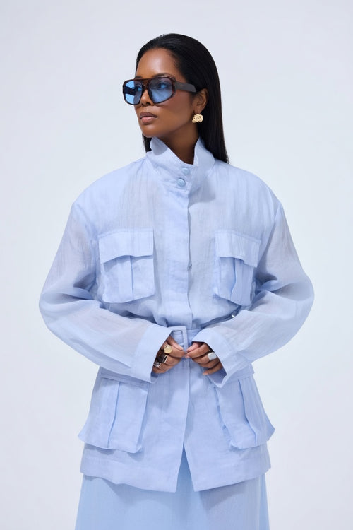 ADEPTT Oversized Summer Jacket in lightweight semi-sheer fabric with utility pockets
