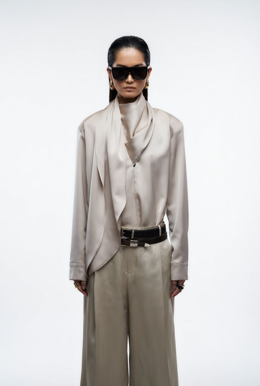 Women's Satin Blouse with Scarf Detail