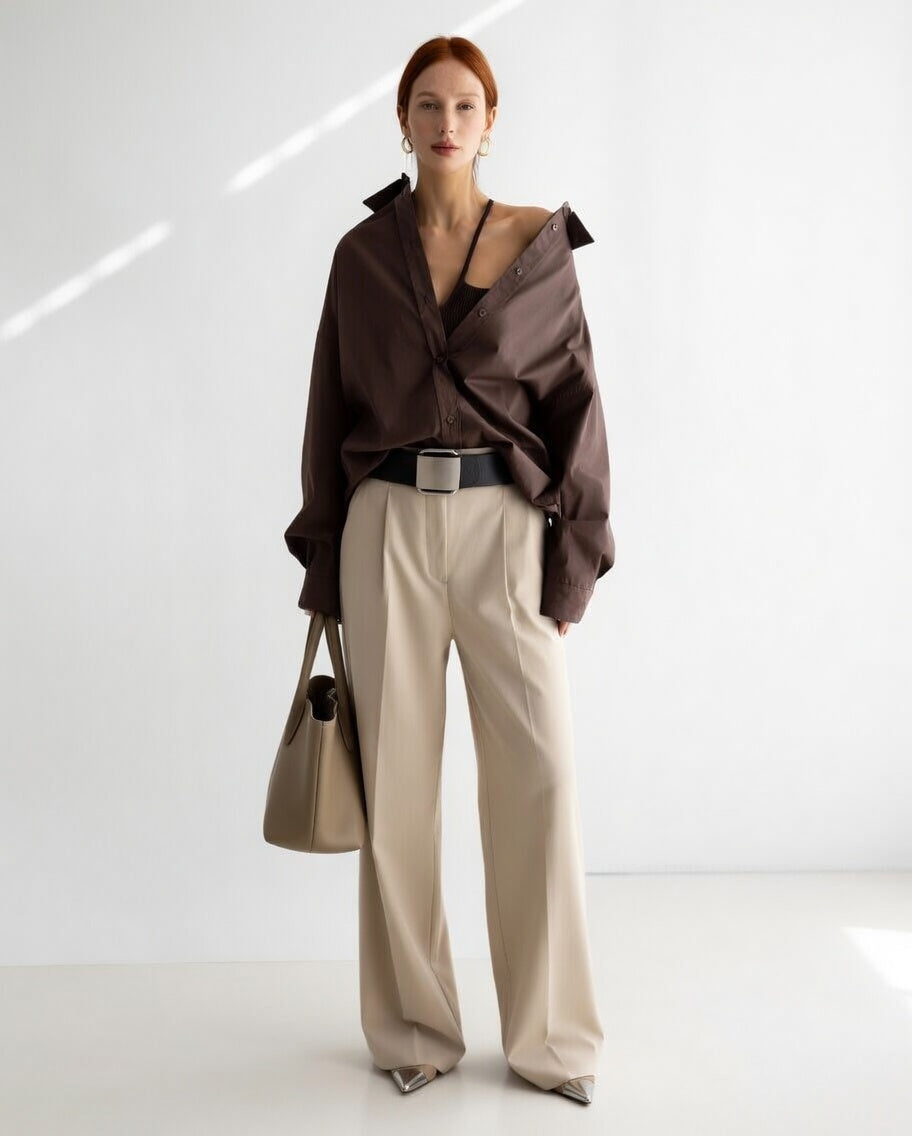 Women's oversized button-up shirt with wide sleeves and relaxed fit