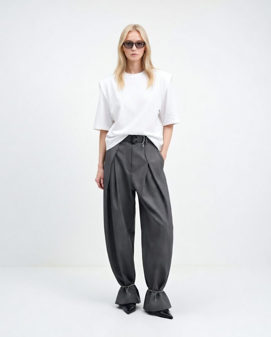 Women's oversized wide leg trousers with pleats and tailored fit