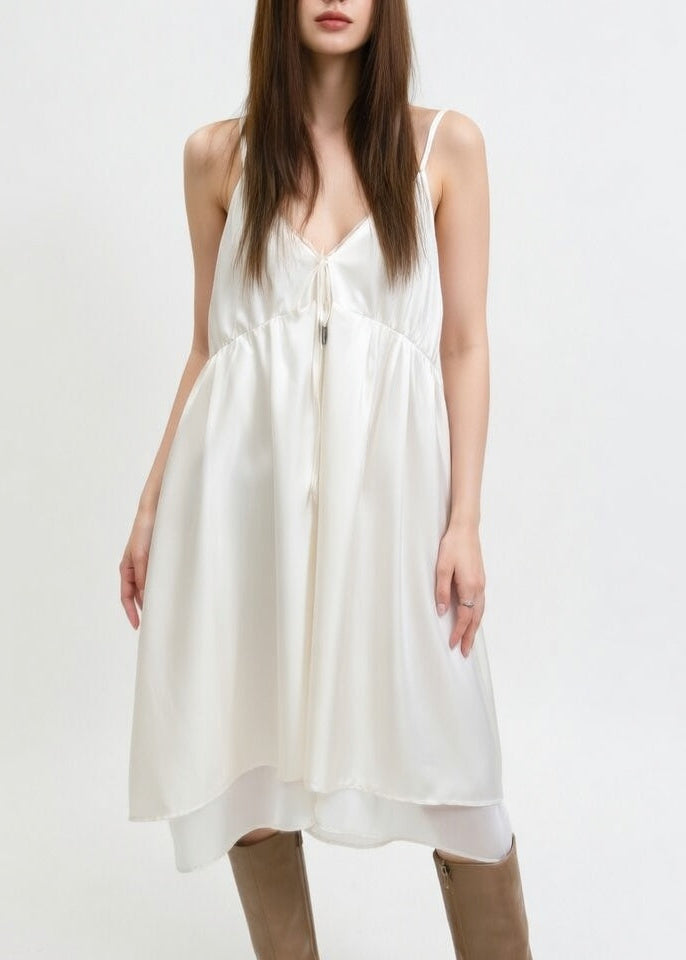 Women's rayon slip dress with thin straps and layered lightweight design , ADEPTT