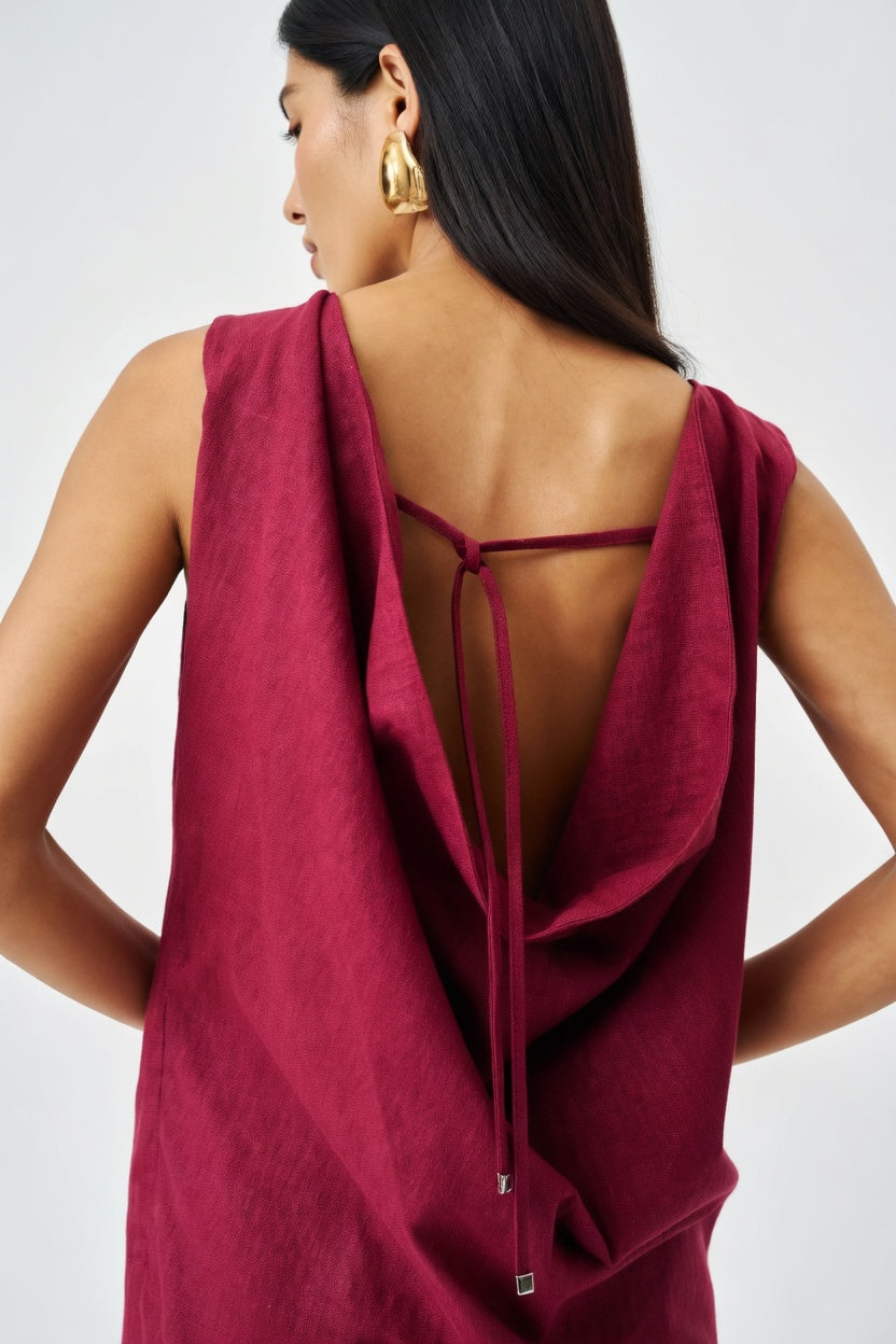 Women's linen maxi dress with side slits and minimalist relaxed fit ADEPTT. STUDIO