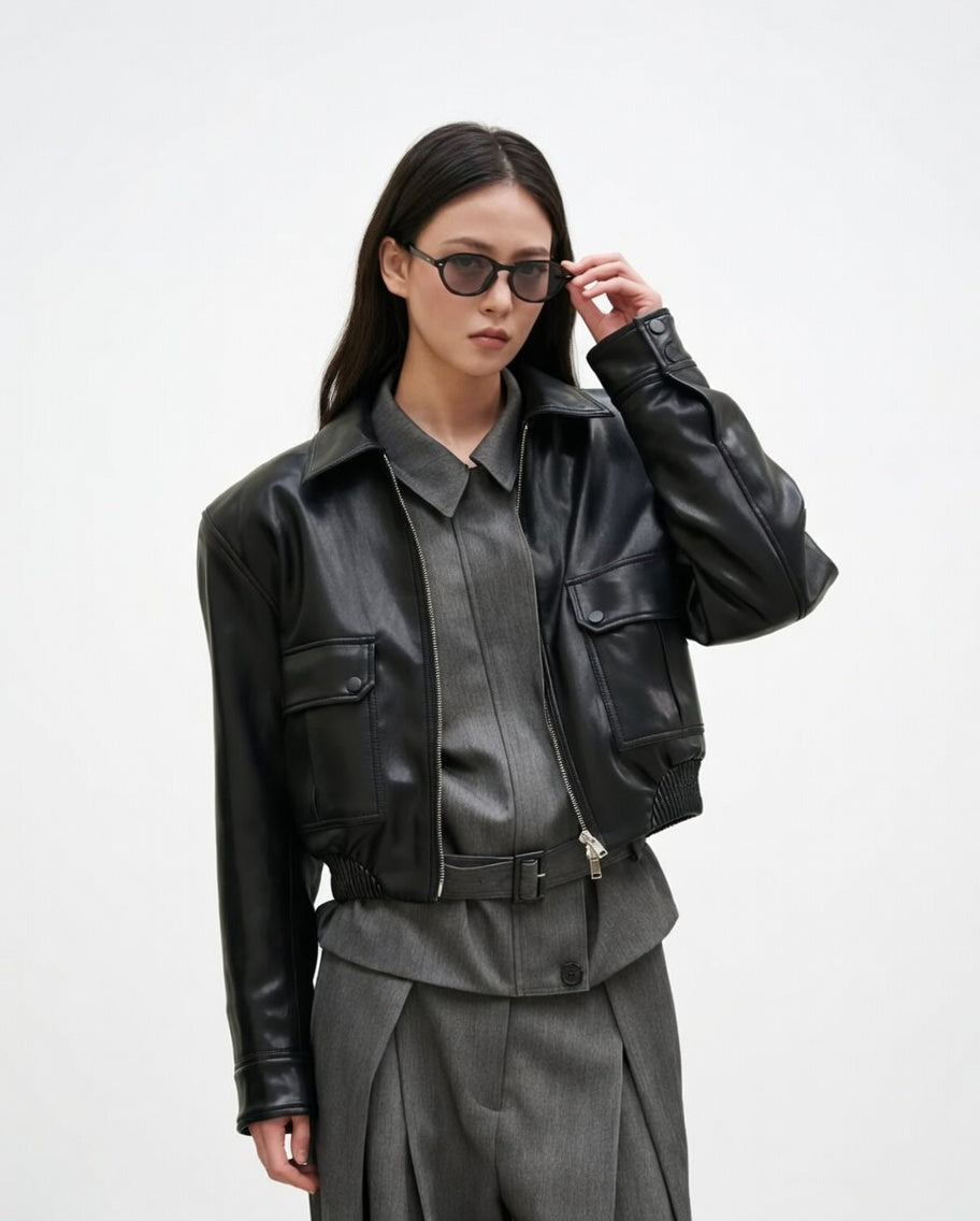 Women's Black Faux Leather Jacket