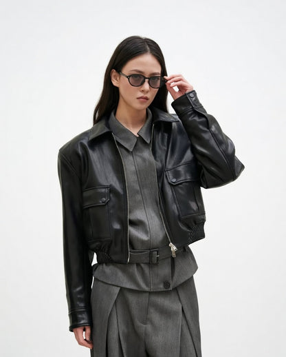 Women's Black Faux Leather Jacket