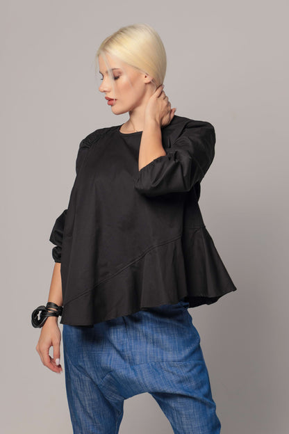 KIERA - Flared poplin tunic blouse