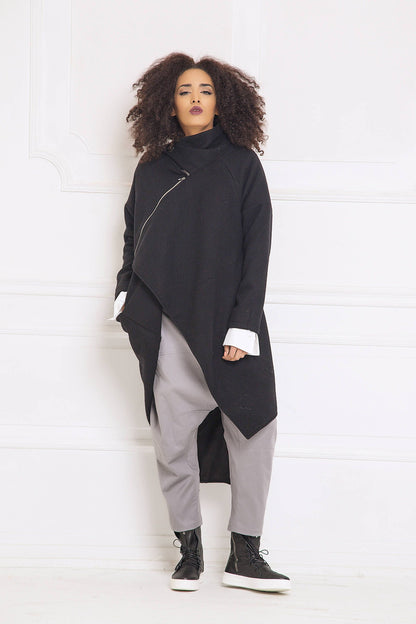 Loose asymmetrical cashmere blend coat - DAPHIA