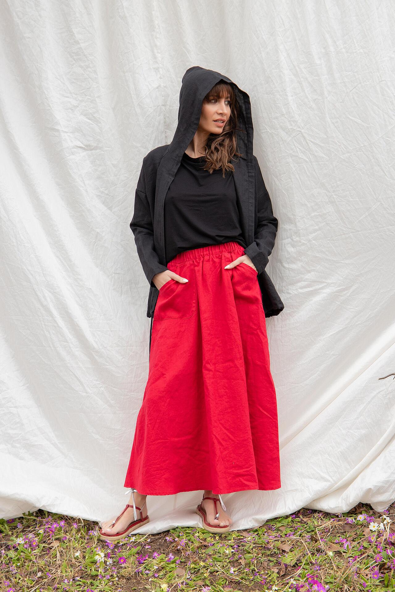 Linen Skirt with Side Pockets - RASHIDA