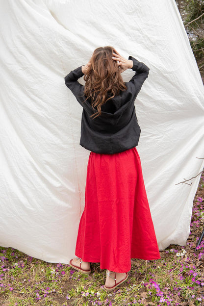 Linen Skirt with Side Pockets - RASHIDA